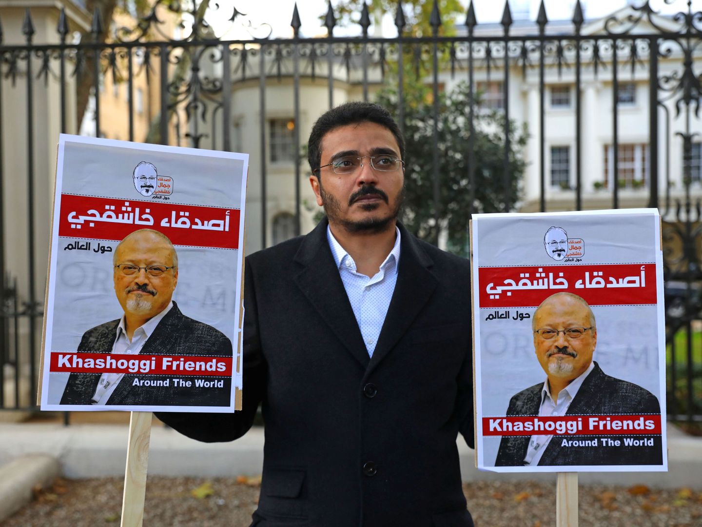 Protesta contra el asesinato de Jamal Khashoggi frente a la embajada saudí en Londres, el 26 de octubre de 2018. (Reuters)