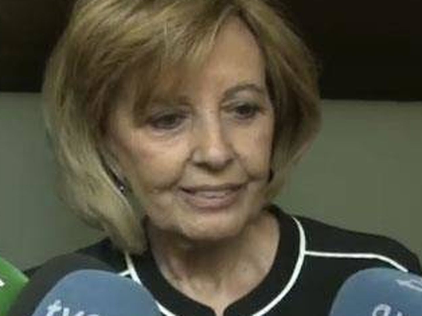 María Teresa Campos atiende a la prensa a las puertas del tanatorio. (EFE)