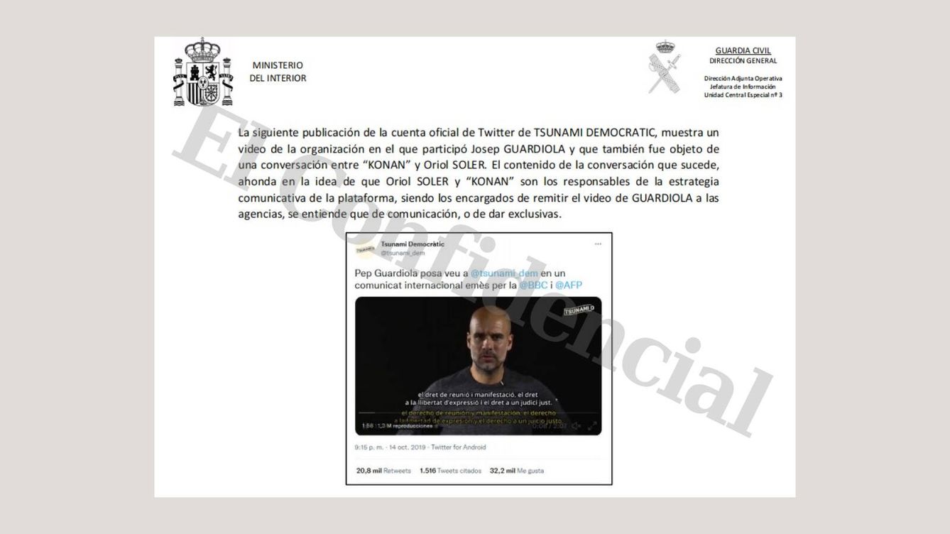 Foto: Extracto del informe policial que habla del vídeo de Guardiola. (EC)