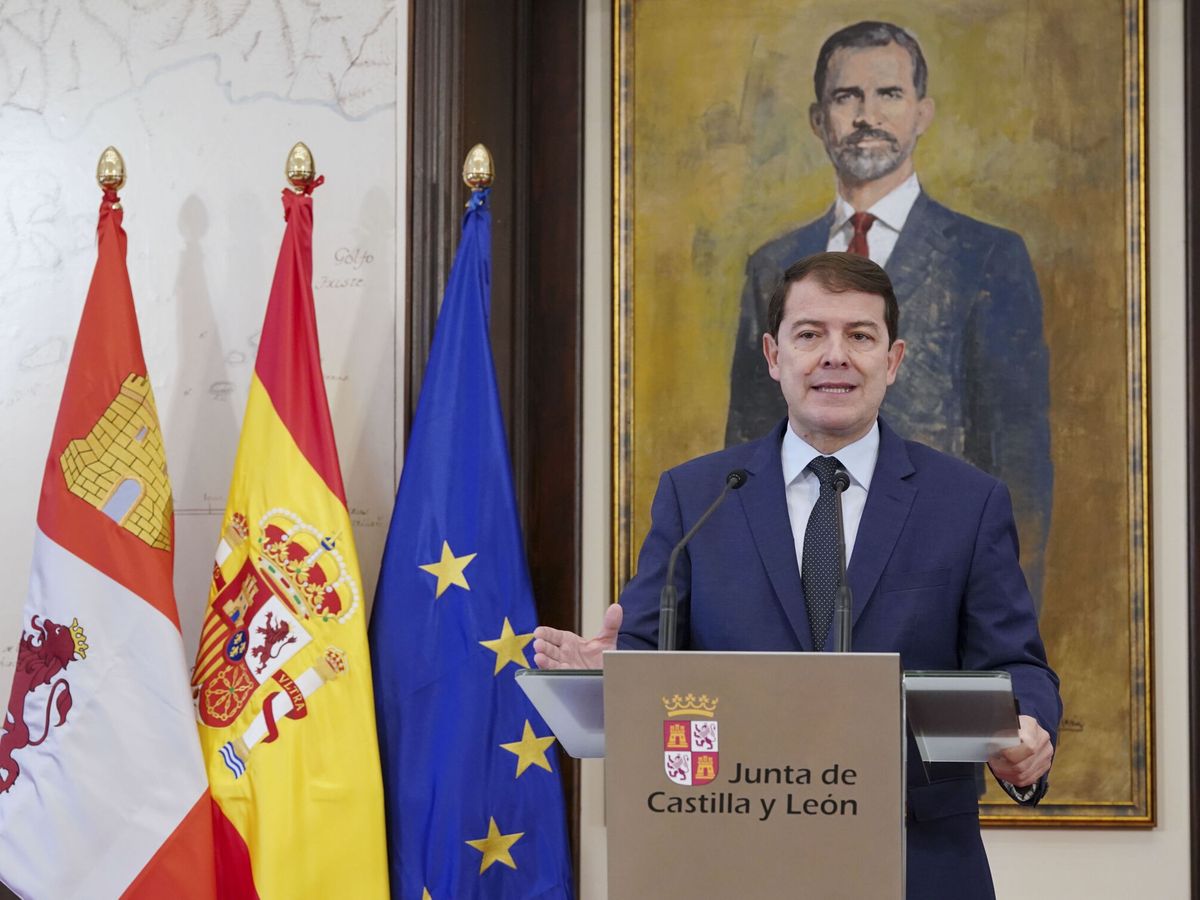 Foto: Mañueco, durante su intervención este sábado en Valladolid. (EFE/Nacho Gallego)