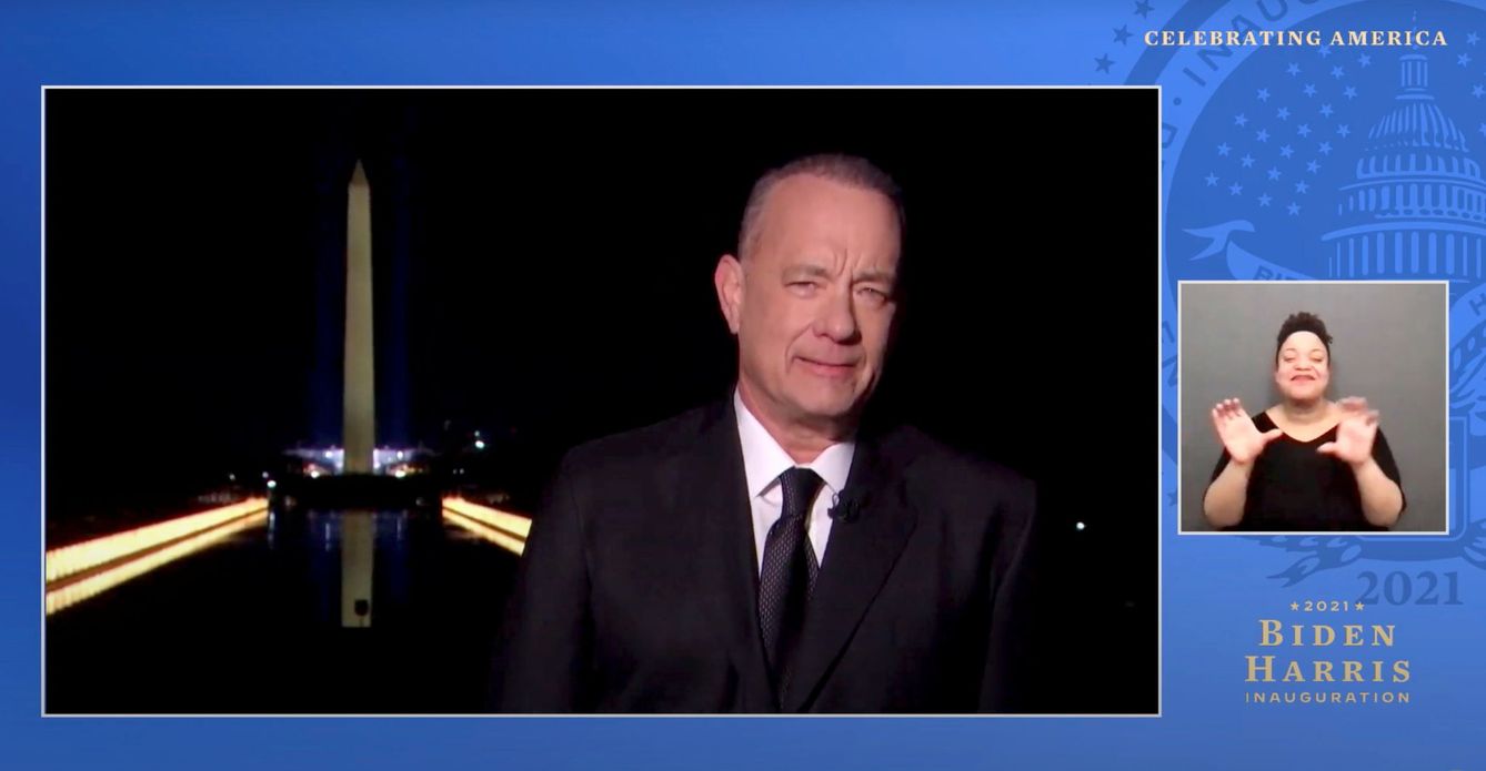 Tom Hanks, durante el nombramiento de Biden como presidente de EEUU. (Reuters)