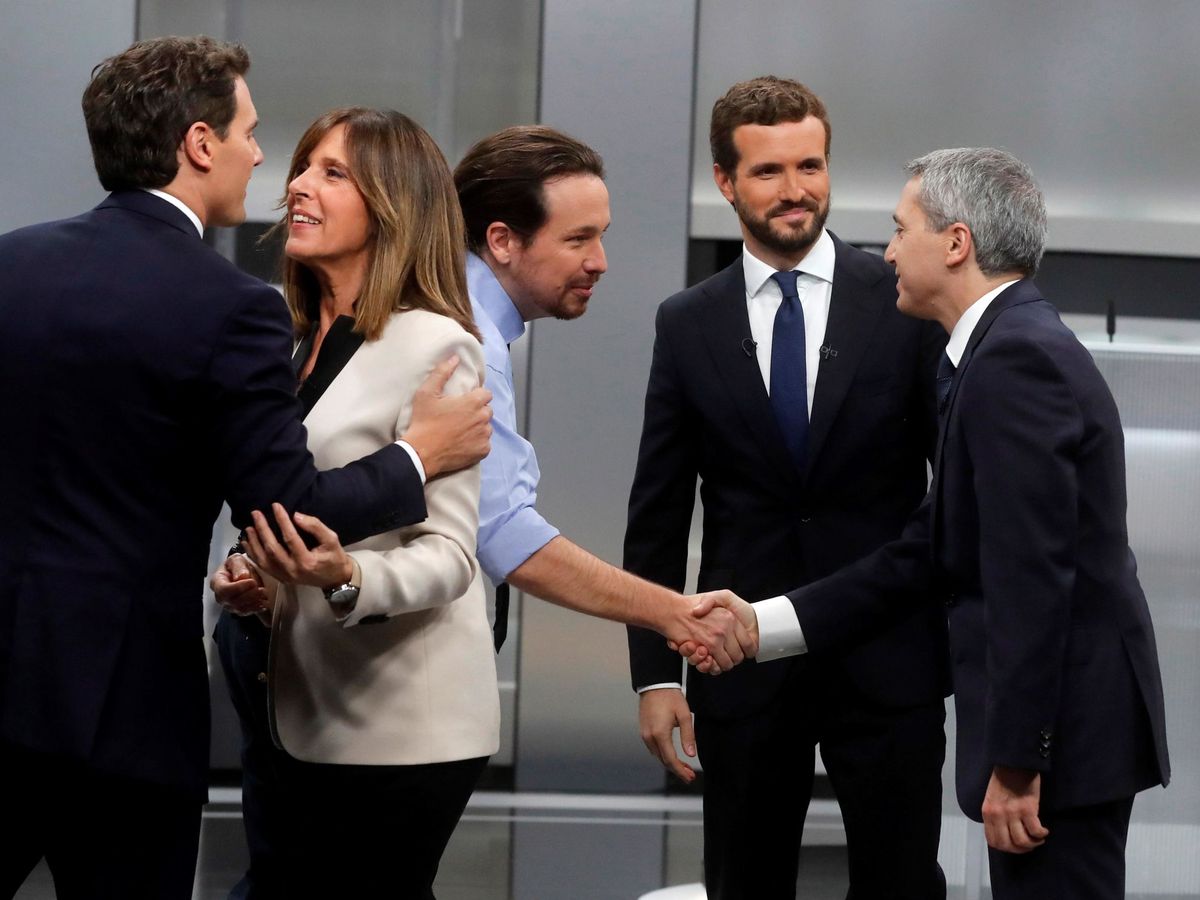 Foto: Los candidatos a la presidencia del Gobierno de Unidas Podemos, Pablo Iglesias (c), del PP, Pablo Casado (2d), y de Ciudadanos, Albert Rivera (i). (EFE)