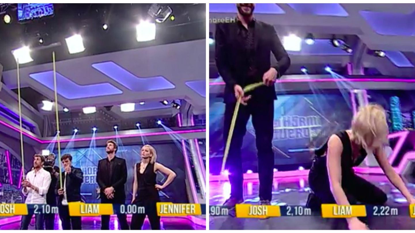 Jennifer Lawrence, Liam Hemsworth y Josh Hutcherson jugando en 'El hormiguero'