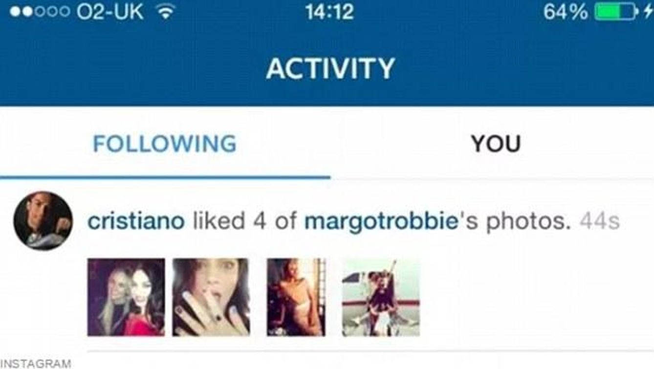 Los 'likes' de Cristiano al perfil de Instagram de Margot Robbie.