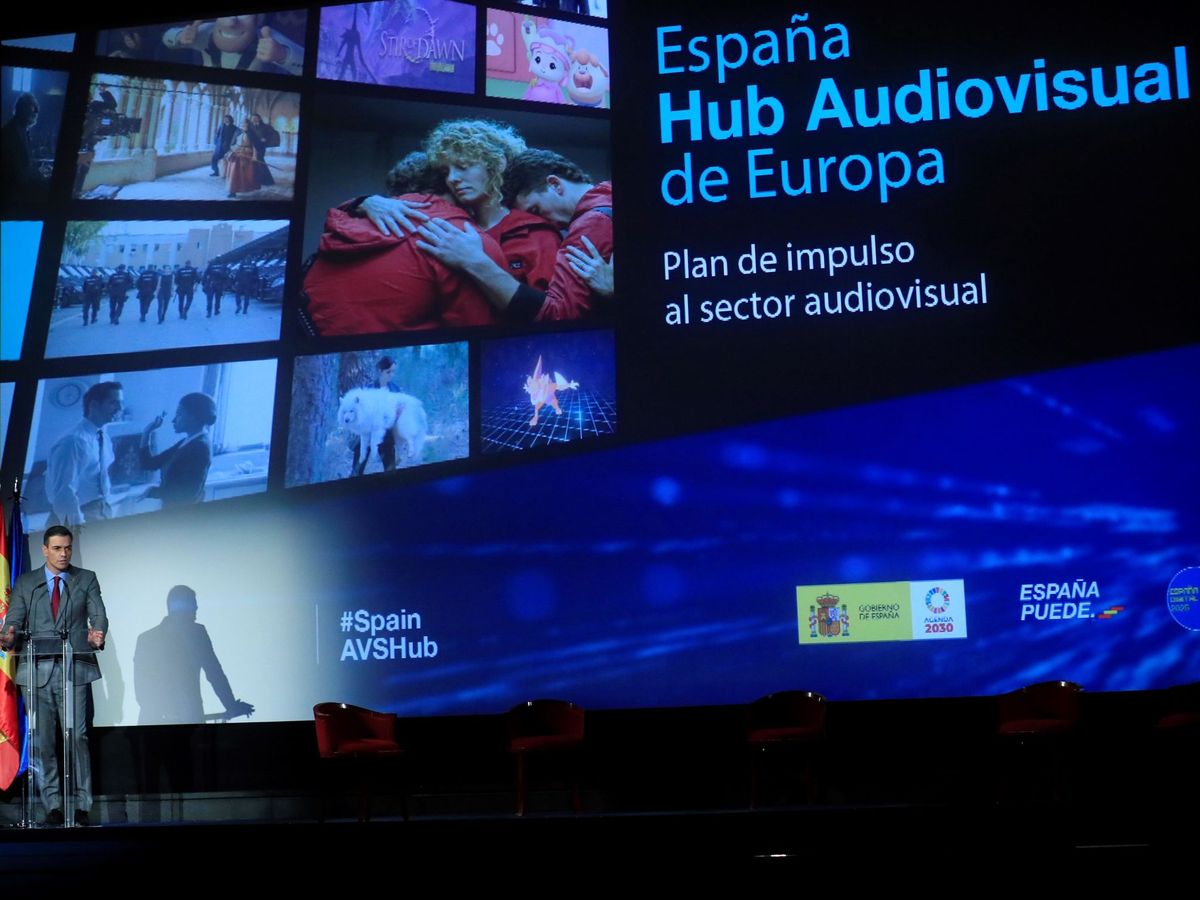 Foto: Pedro Sánchez durante la presentación del Plan Spain Audiovisual Hub. Fernando Alvarado (EFE)