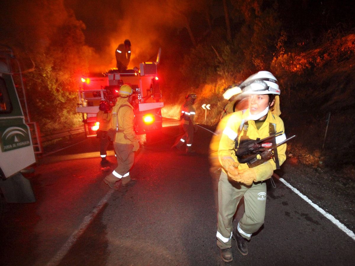 Foto: Imagen de archivo de bomberos del Infoca sofocando un incendio en Córdoba. (EFE)