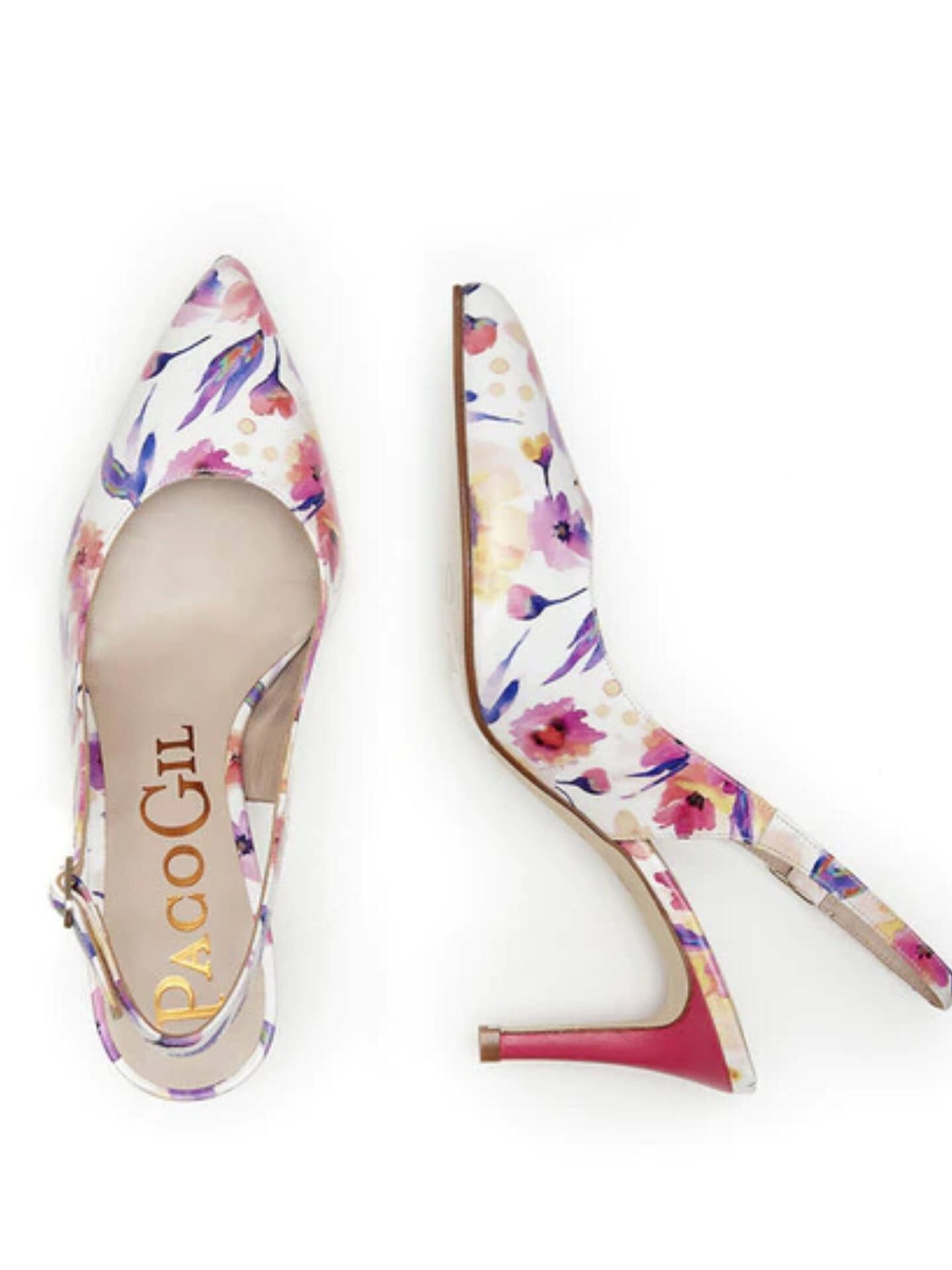 Zapatos de tacón con flores de Paco Gil, a la venta en El Corte Inglés. (Cortesía)
