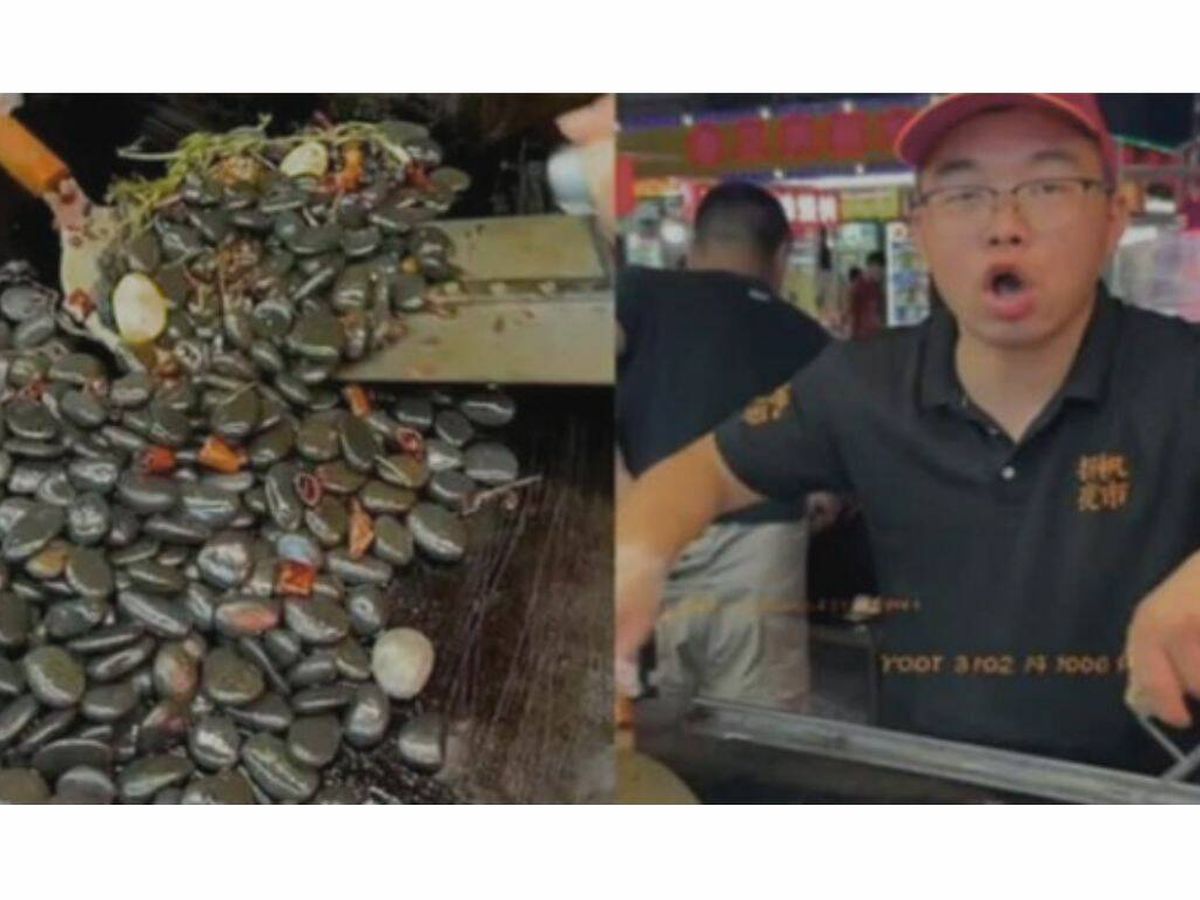 Foto: El plato más duro del mundo lleva piedras salteadas y es la sensación en China (Twitter/@WNOW_NEWS)