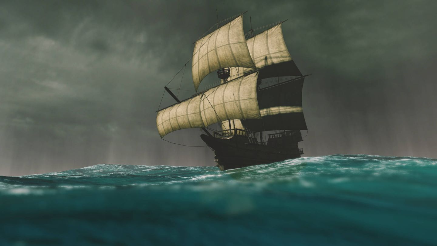 Carabela de Colón navegando en la tormenta (Fuente: iStock)