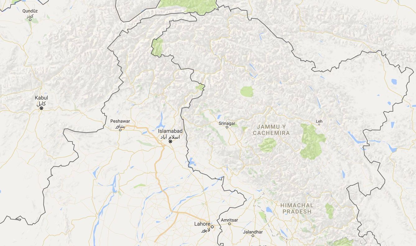 Vista de la región de Jammu y Cachemira en Google Maps al acceder a la plataforma desde la India (Fuente: Google Maps)
