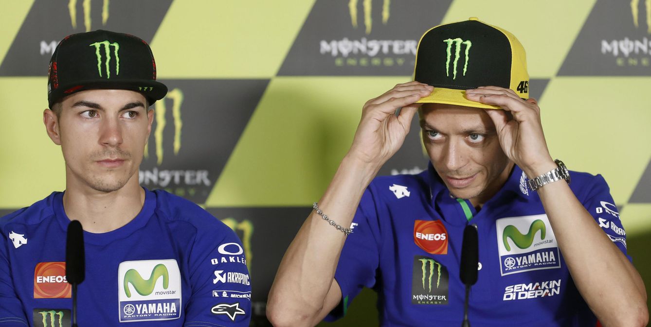 Rossi y Viñales en la rueda de prensa del GP de Cataluña. (EFE)
