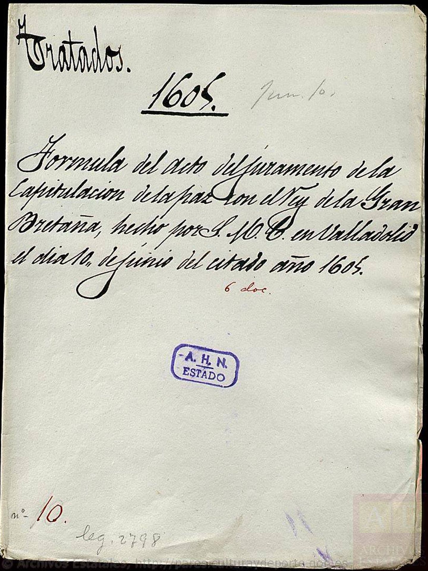 Tratado de Londres, 1605. Copia española. (Archivo Histórico Nacional) 