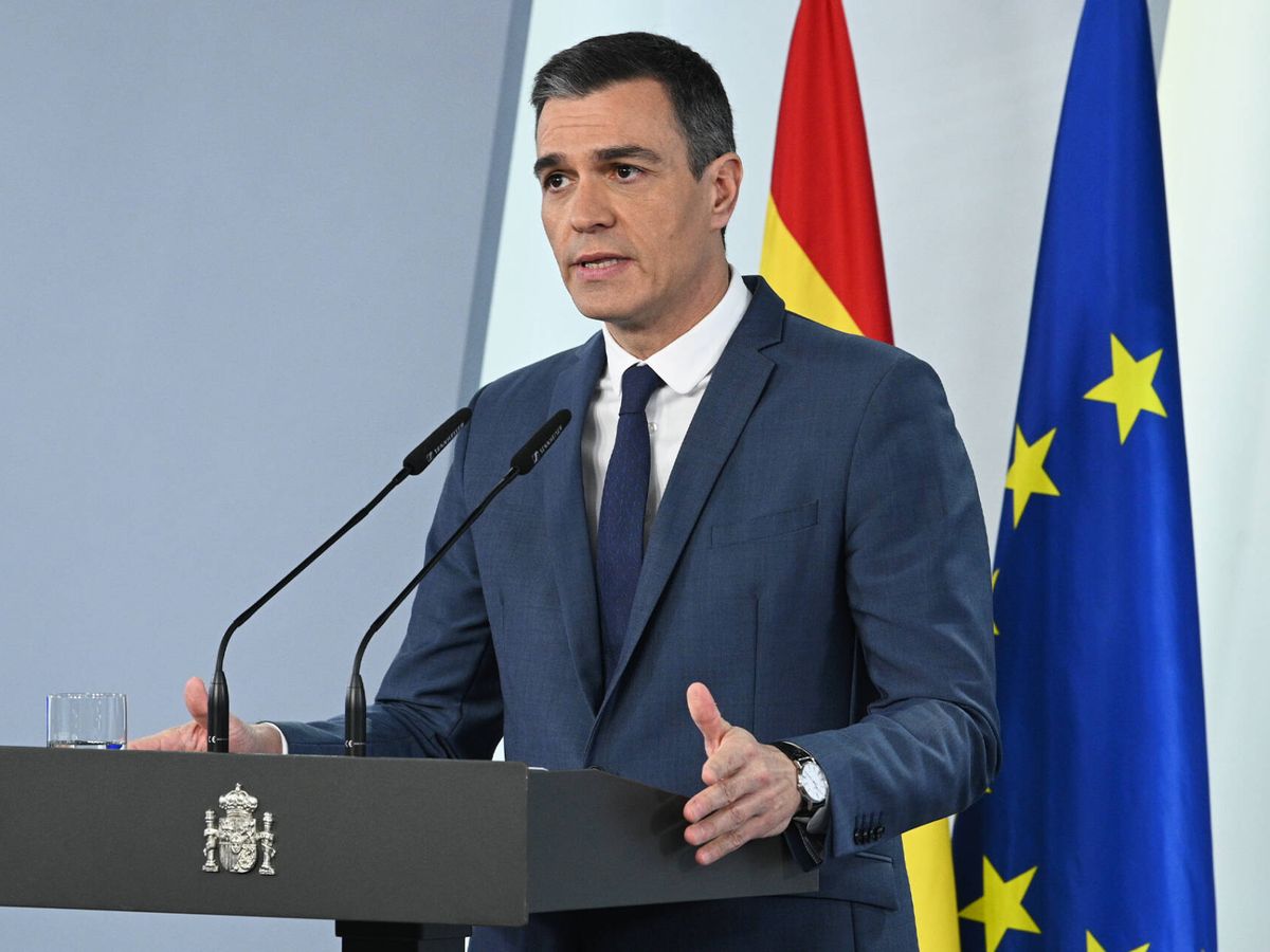 Foto: El presidente del Gobierno, Pedro Sánchez, durante su comparencia esta mañana en Moncloa. (EFE/Moncloa/Borja Puig de la Bellacasa)
