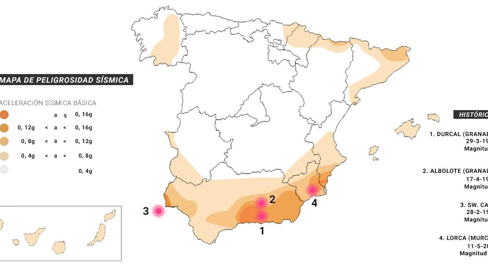 Foto: Mapa de la peligrosidad sísmica en España. (Pablo López Learte)