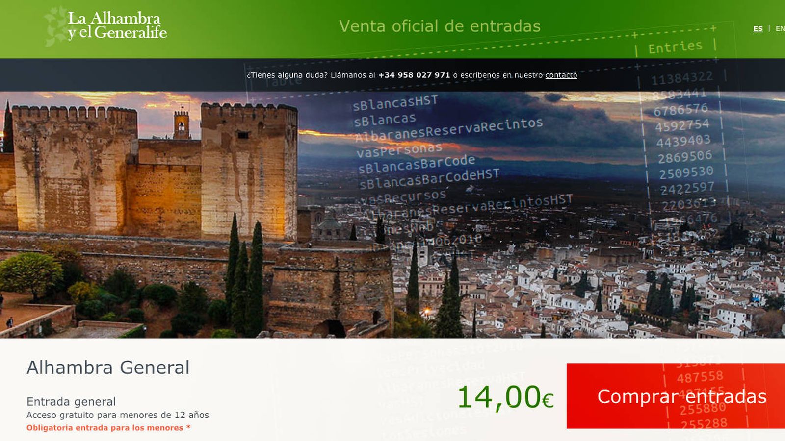 Foto: La web oficial de venta de entradas de la Alhambra. (Imagen: EC)