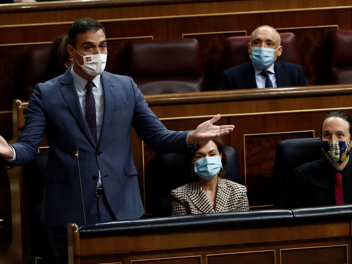 Foto: El presidente del Gobierno, Pedro Sánchez, durante su intervención en la sesión de control al Ejecutivo. (EFE)