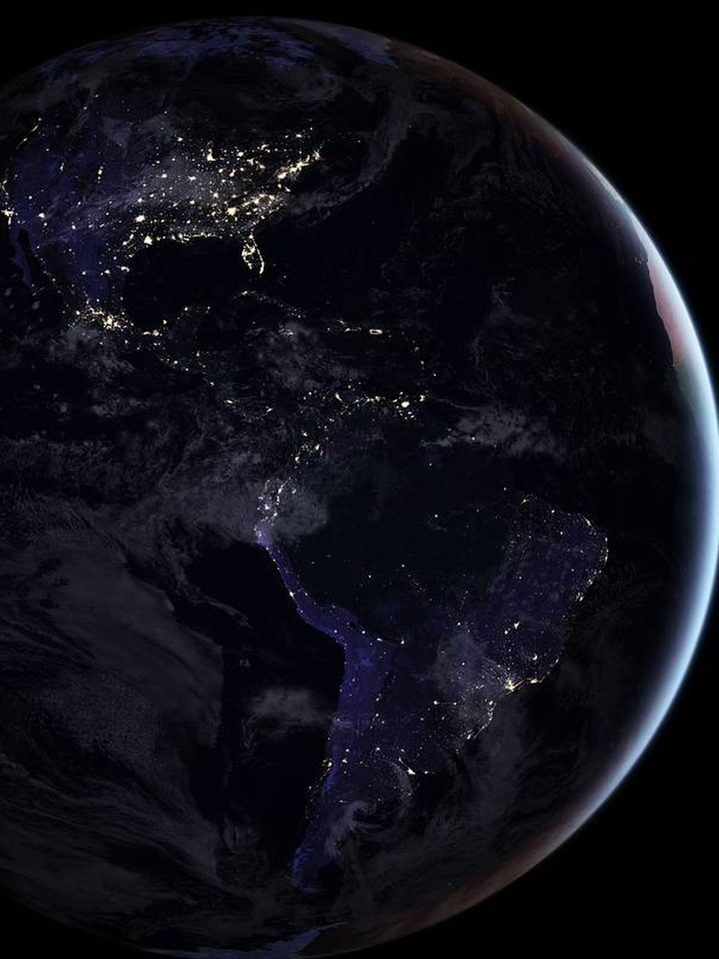 El continente americano, de noche. (NASA)