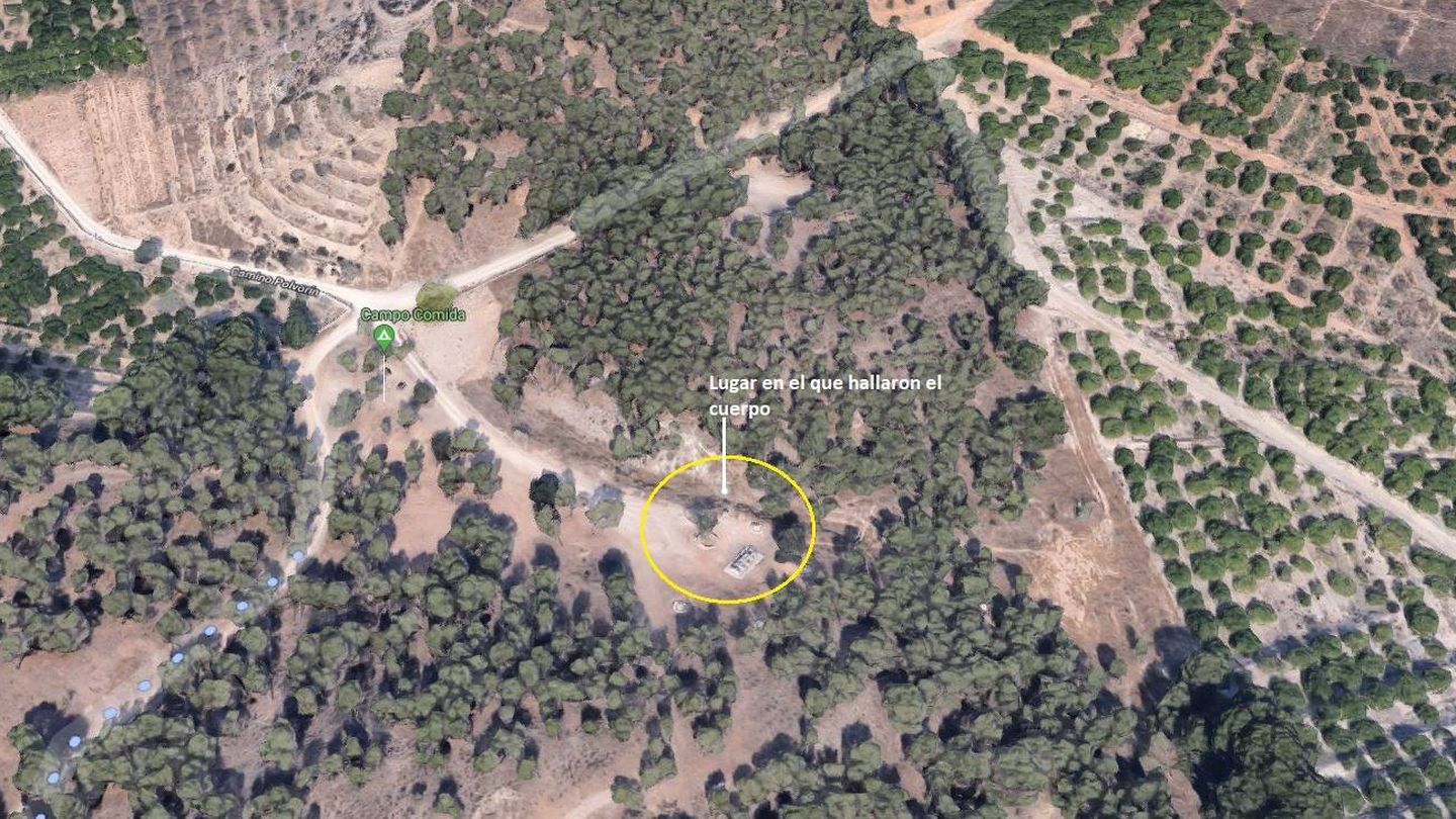 Ubicación del punto en el que encontraron el cuerpo, junto a unas barbacoas. (Google Earth)