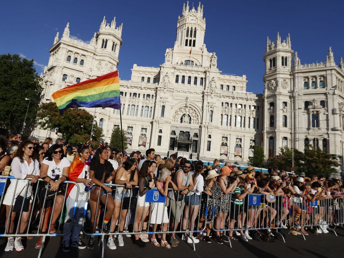 Foto: Multitud de personas esperan el paso de las carrozas del desfile del Orgullo el año pasado en Madrid. (EFE/Mariscal)