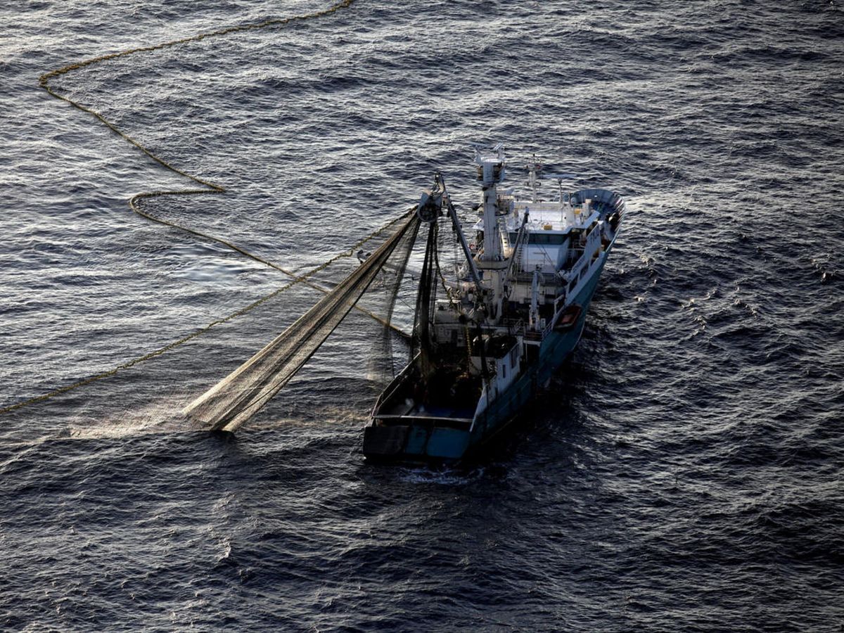 Foto: Un pesquero francés con las redes llenas de peces y, sin saberlo, de plástico. Greenpeace