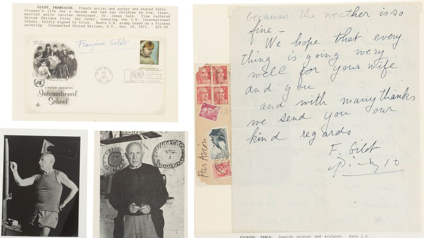 Fotografía que muestra una carta escrita y firmada por Pablo Picasso y por Françoise Gilot, madre de dos de sus hijos. (EFE/Morton) 