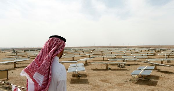 Foto: Un hombre saudí observa una planta solar en Uyayna, al norte de Riad, en abril de 2018. (Reuters)