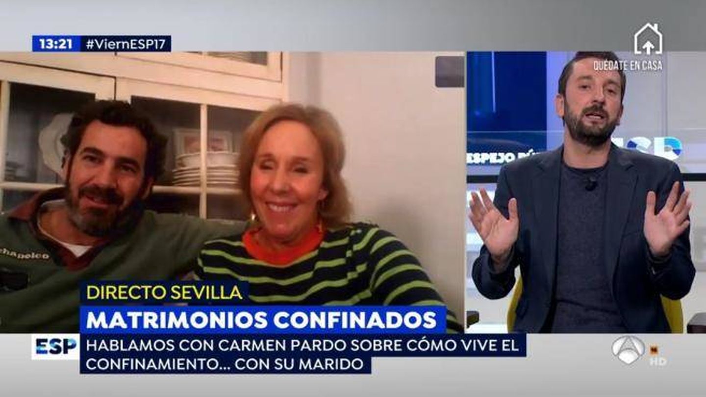 Carmen Pardo, con su marido en 'Espejo público'. (Antena 3)