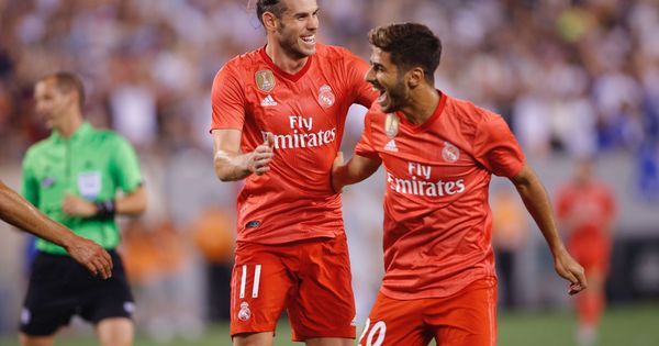 Foto: Bale y Marco Asensio celebran el primer gol del Real Madrid contra la Roma en New Jersey. (Efe)
