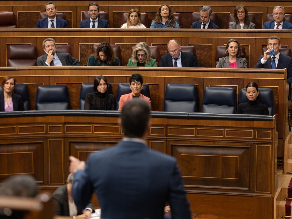 Foto: El presidente del Gobierno, Pedro Sánchez, interviene durante una sesión de control al Gobierno frente a la bancada del PP. (Europa Press/Eduardo Parra)