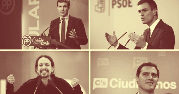 Foto: Pablo Casado (PP), Pedro Sánchez (PSOE), Pablo Iglesias (Podemos) y Albert Rivera (Cs). Montaje: (EC)