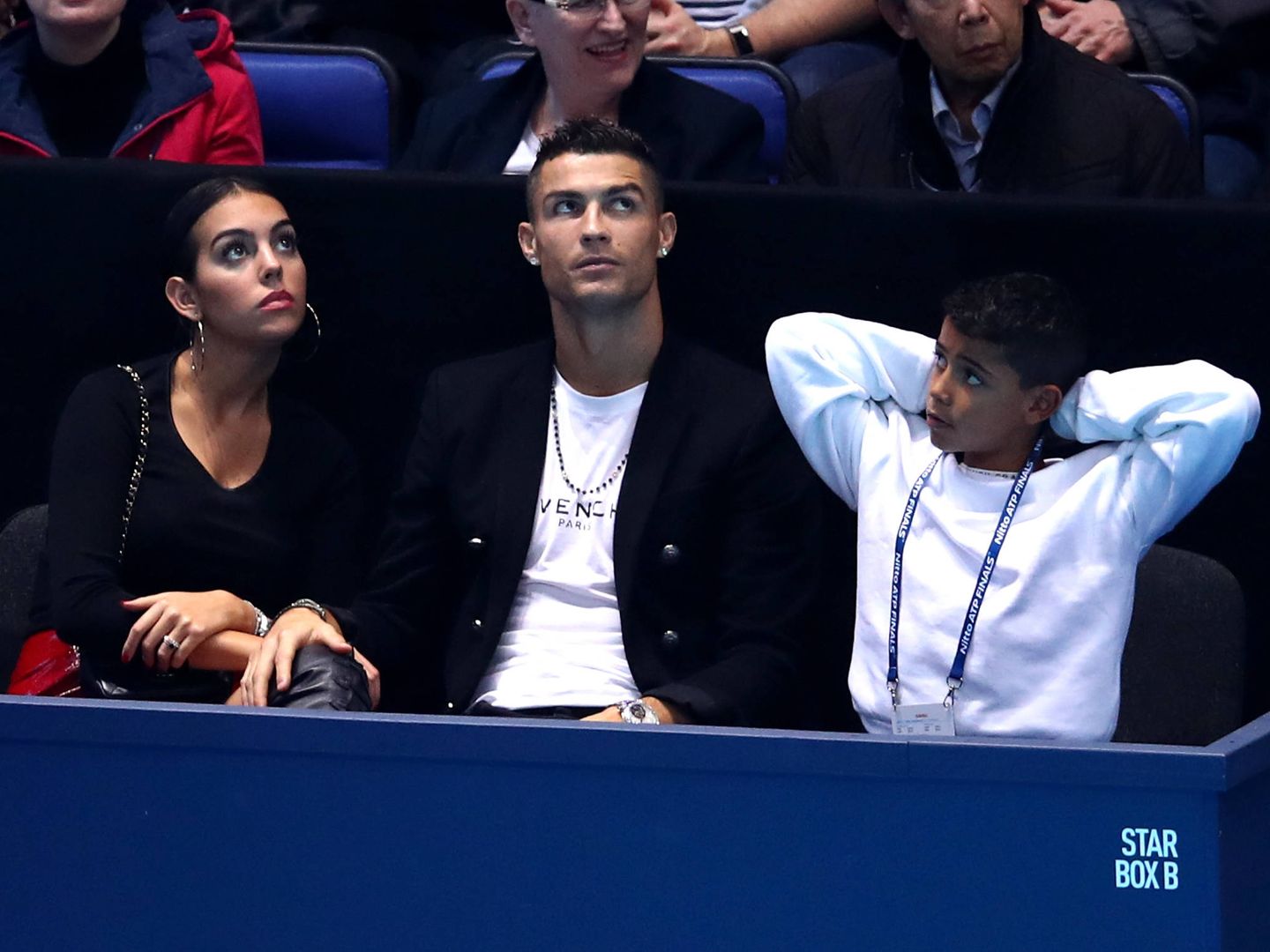 Georgina, Cristiano y su hijo, esta semana en el Masters de tenis de Londres. (Getty)