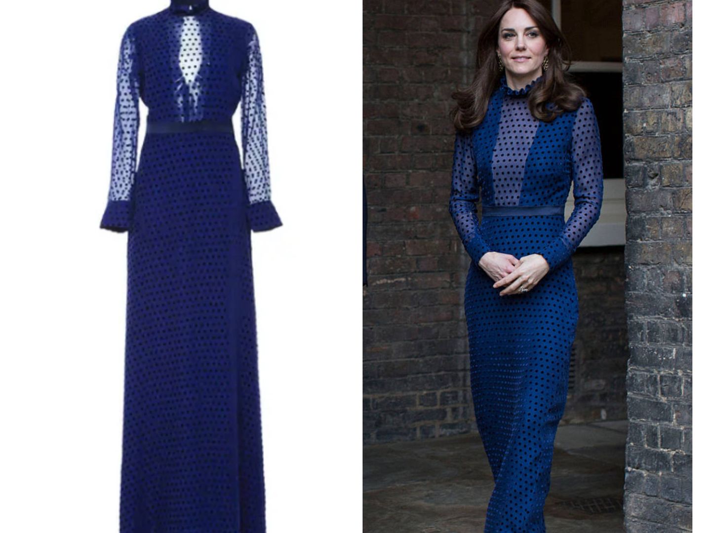 Kate Middleton y su vestido de la marca Saloni. (Getty)
