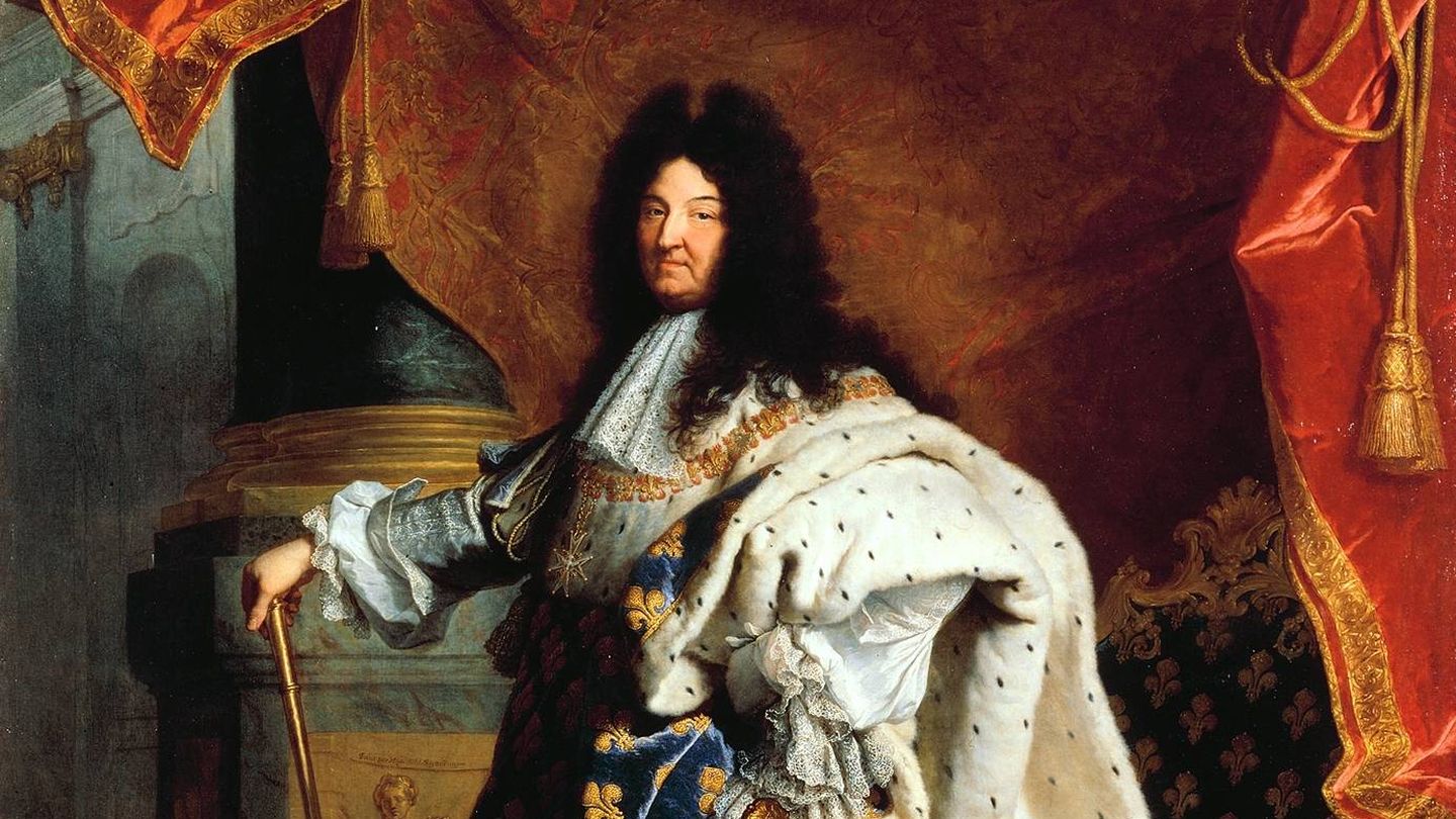 Detalle del retrato de Luis XIV de Hyacinthe Rigaud.