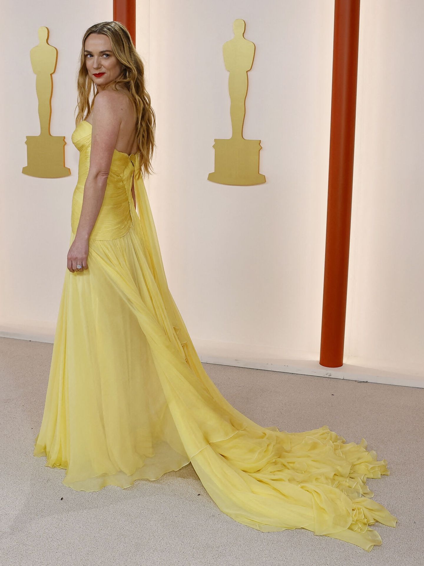 Kerry Condon poses on the champagne-colored red carpet during the Oscars arrivals at the 95th Academy Awards in Hollywood, Los Angeles, California, U.S., March 12, 2023. REUTERS Eric Gaillard