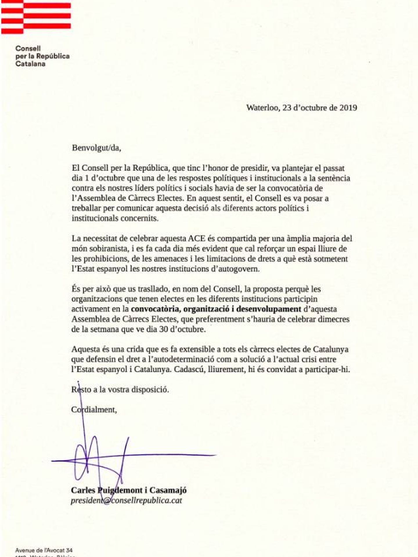 Pinche para leer la carta de Puigdemont.