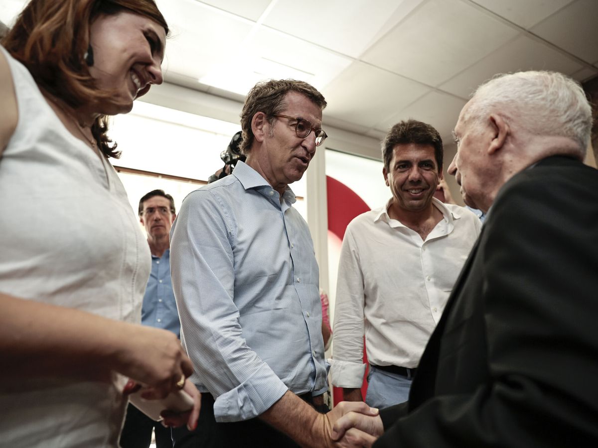 Foto: El presidente del PP, Alberto Núñez Feijóo; y el presidente del PPCV, Carlos Mazón (EFE/Biel Aliño)