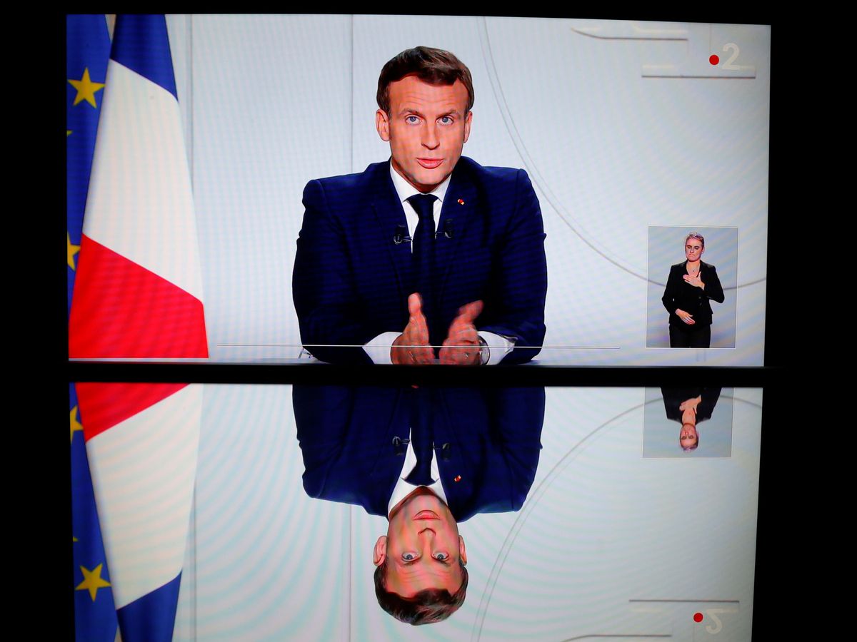 Foto: El presidente Enmanuel Macron, en su discurso televisado. (Reuters)