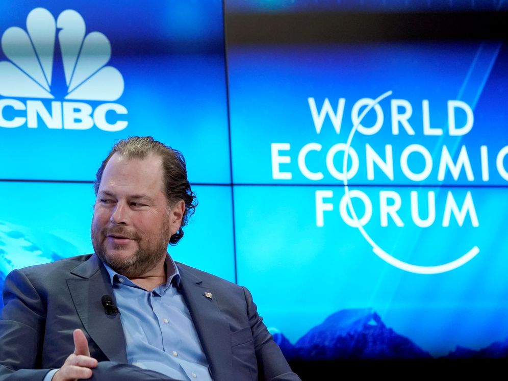 Foto: Marc Benioff, coCEO de Salesforce, en una charla en el Foro Mundial de Davos. (Reuters)