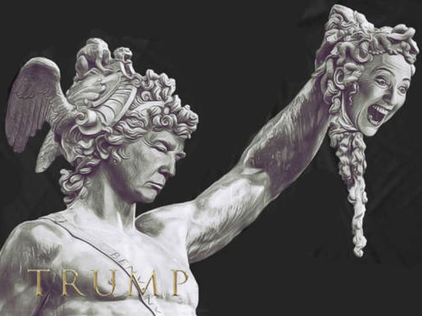 Trump, convertido en Perseo sujetando la cabeza de Hillary Clinto, Medusa. 