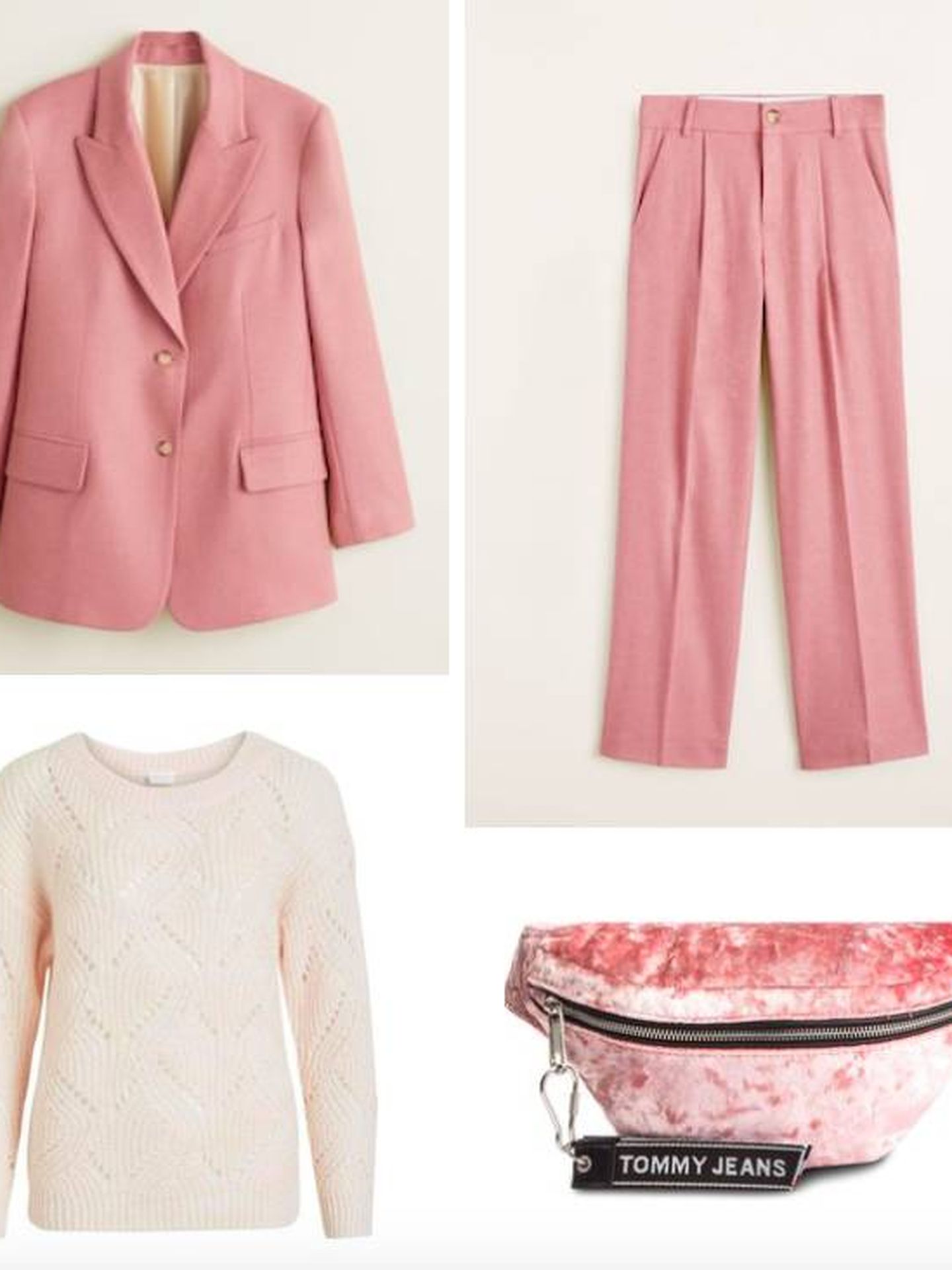 La clave de este outfit está en jugar con los tonos rosas muy claros.