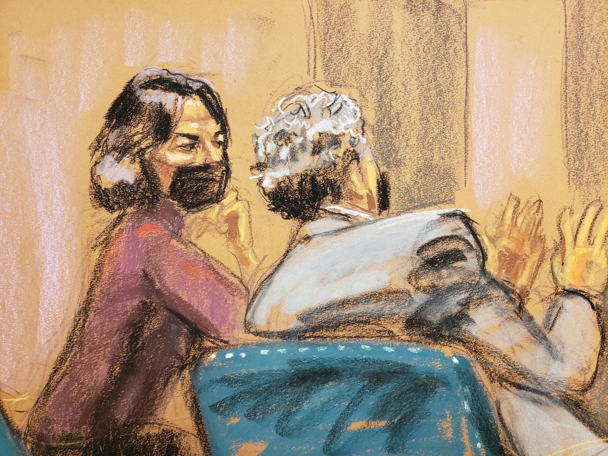 Foto: Ilustración de Ghislaine Maxwell durante el juicio. (Reuters/Rosenberg)
