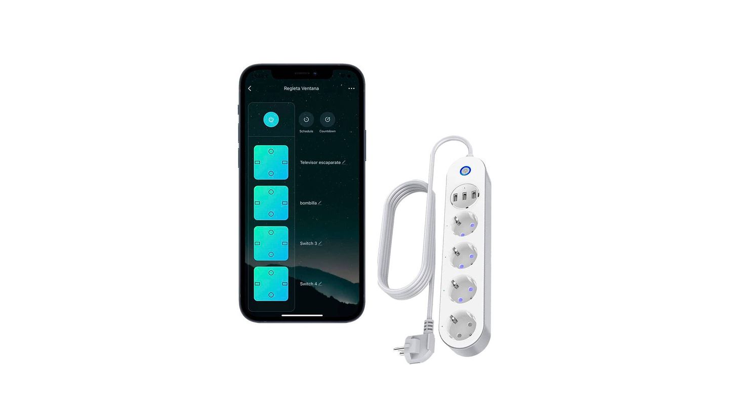 Regleta Smart WiFi, Multienchufe Inteligente con 3 enchufes y 3 USB,  Control a través de App, para Alexa y Google Home, programable con función