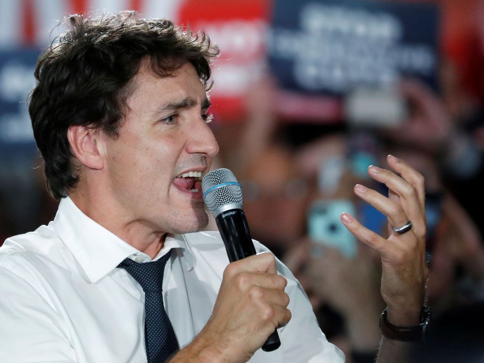 Foto: Primer ministro liberal candiense, Justin Trudeau, en un mitin. (Reuters)