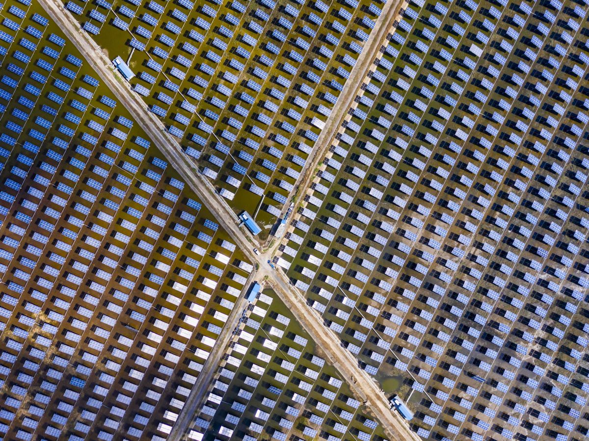 Foto: Vista aérea de una granja solar en la región de Yancheng, en China. (EFE)