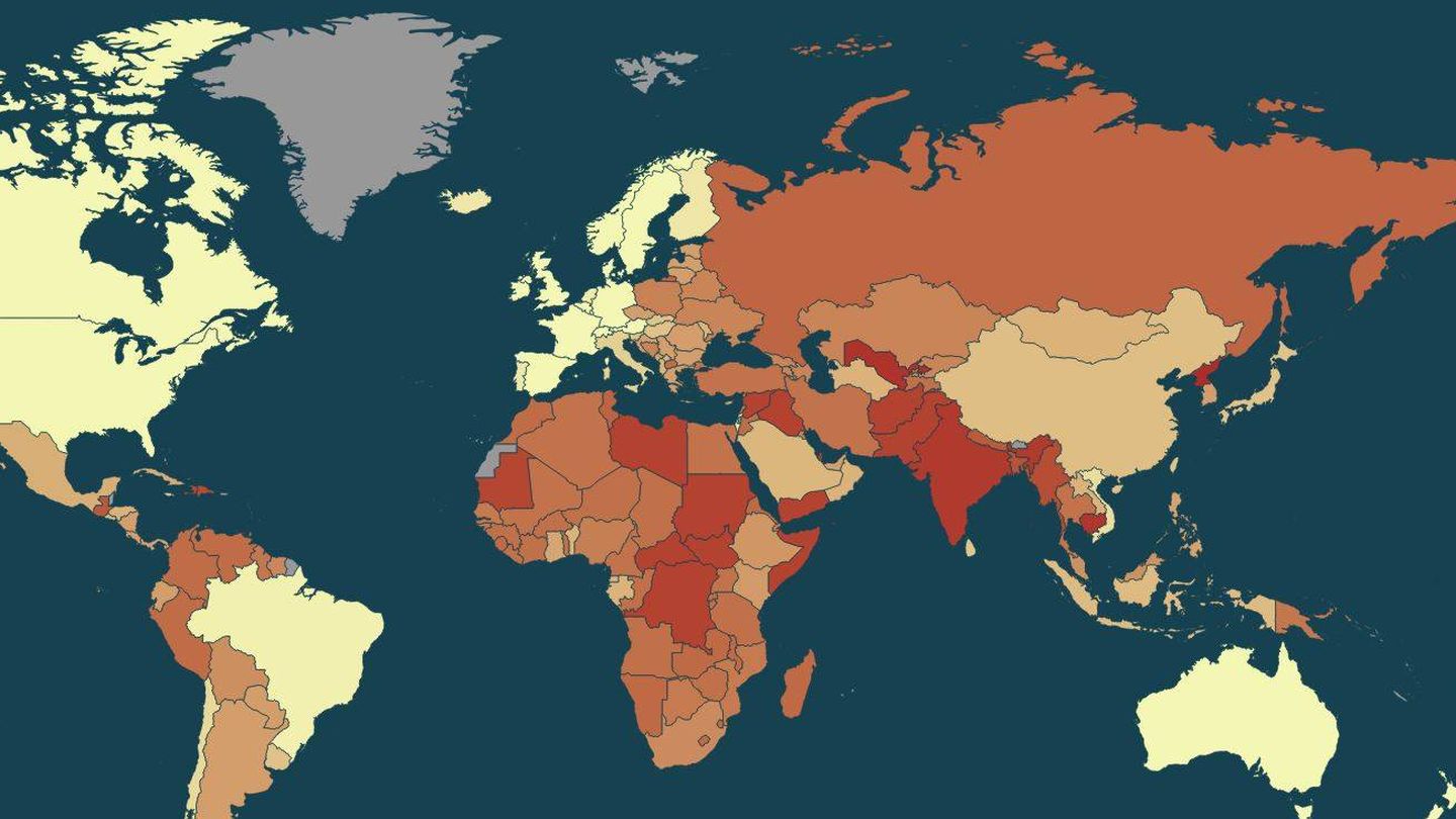 Mapa global de la situación de la esclavitud en el mundo en 2016 | Foto: Global Slavery Index 