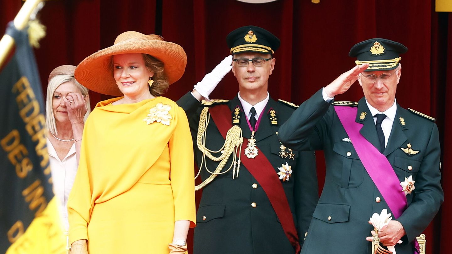 Los reyes Felipe y Matilde de Bélgica, en la Fiesta Nacional. (EFE/Lecocq)
