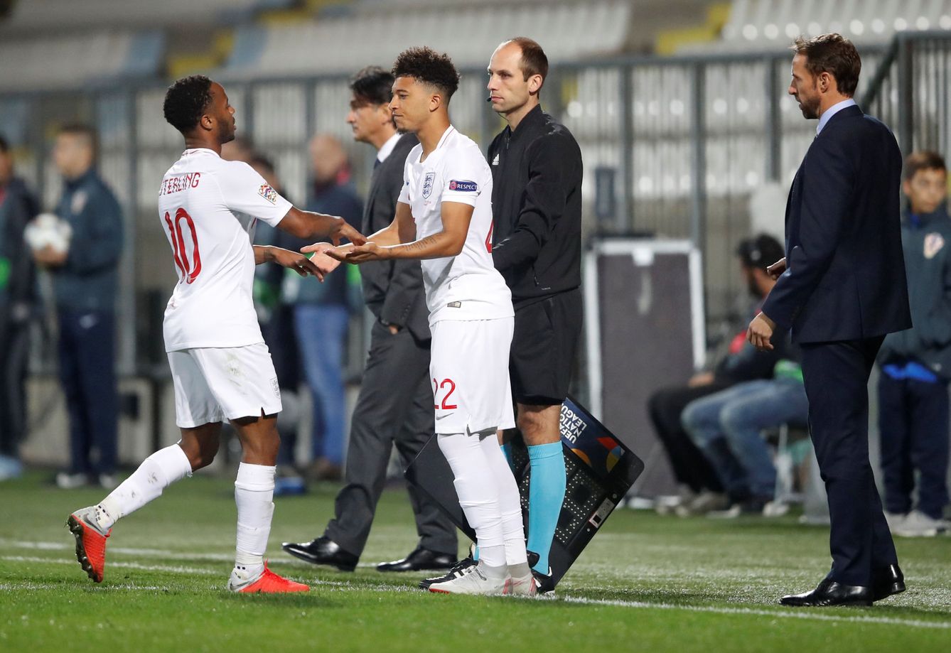 Sancho jugó el último cuarto de hora del Croacia-Inglaterra de la Liga de las Naciones. (Reuters)