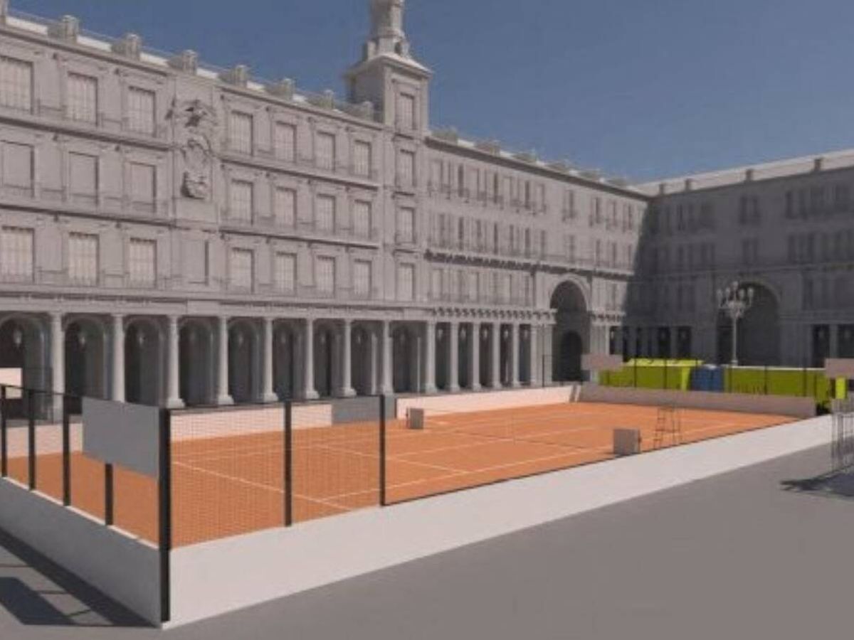 Foto: Infografía sobre la pista de tierra batida que se instalará en la Plaza Mayor. (Página oficial Turismo Madrid)