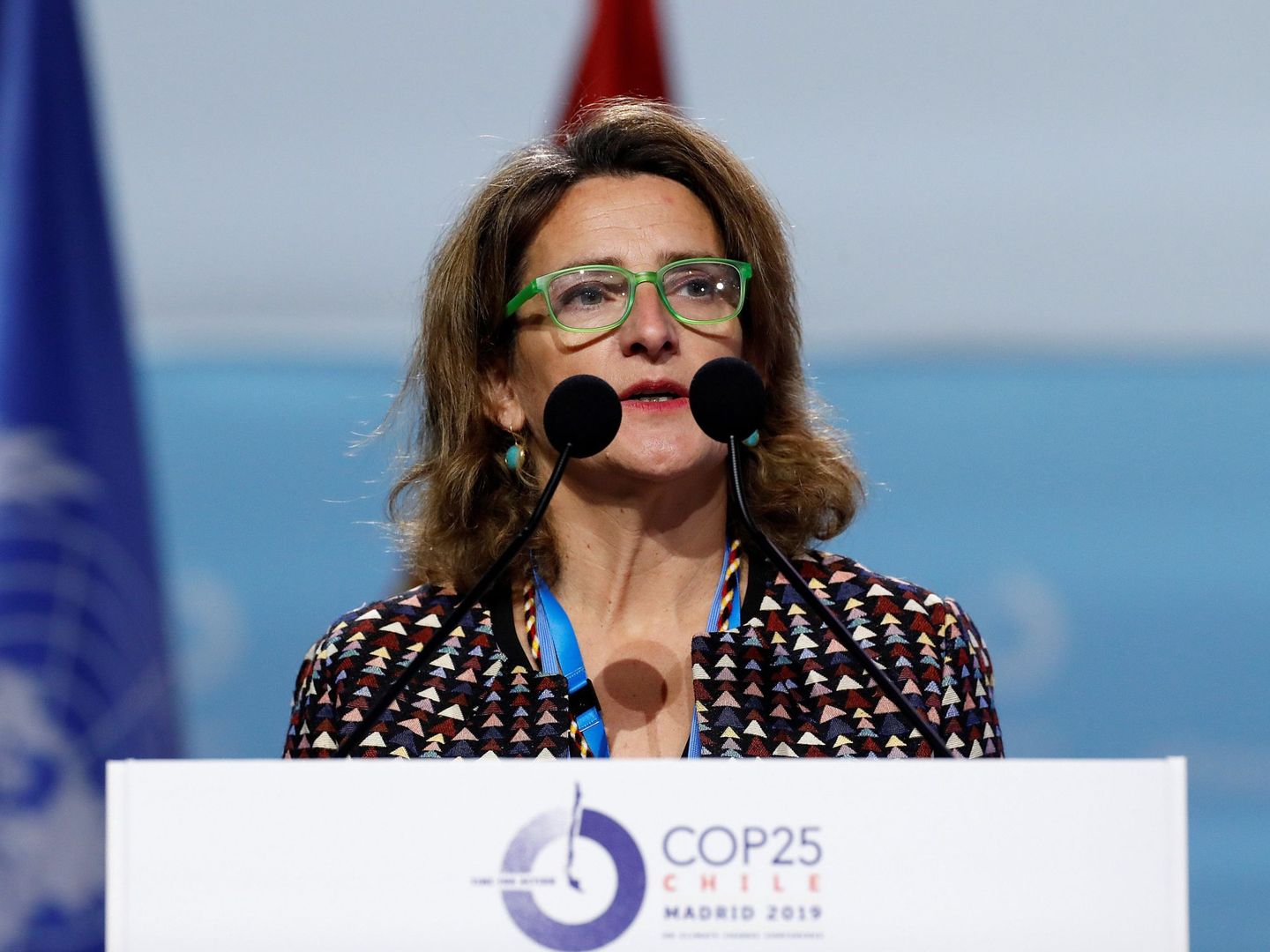 La ministra de Transición Ecológica en funciones, Teresa Ribera durante su intervención en el plenario de la Cumbre Climática (EFE)