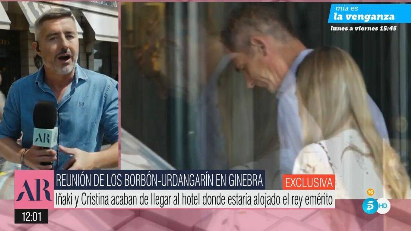 Iñaki Urdangarin e Irene, a su llegada al hotel de Ginebra. (Captura de pantalla 'El programa de Ana Rosa')
